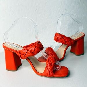 Antonio Melani Bannon Burnt Orange Braided Leather Block Heel Sandal Size 9M